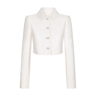 Dolce & Gabbana Short Jacquard Jacket With All-over Dg Logo In White