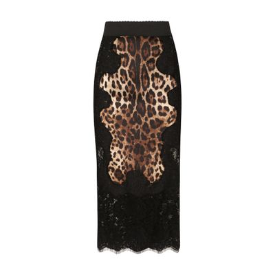 Dolce & Gabbana Lace And Leopard-print Charmeuse Midi Skirt In Leo New