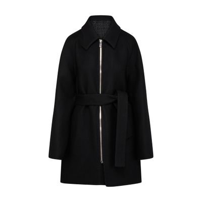 Givenchy Double Face Wool Blend Belted Zip Coat In Noir Gris