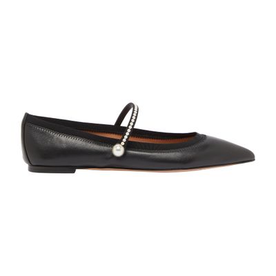 Aquazzura Romy Leather Pearly Mary Jane Ballerina Flats In Black
