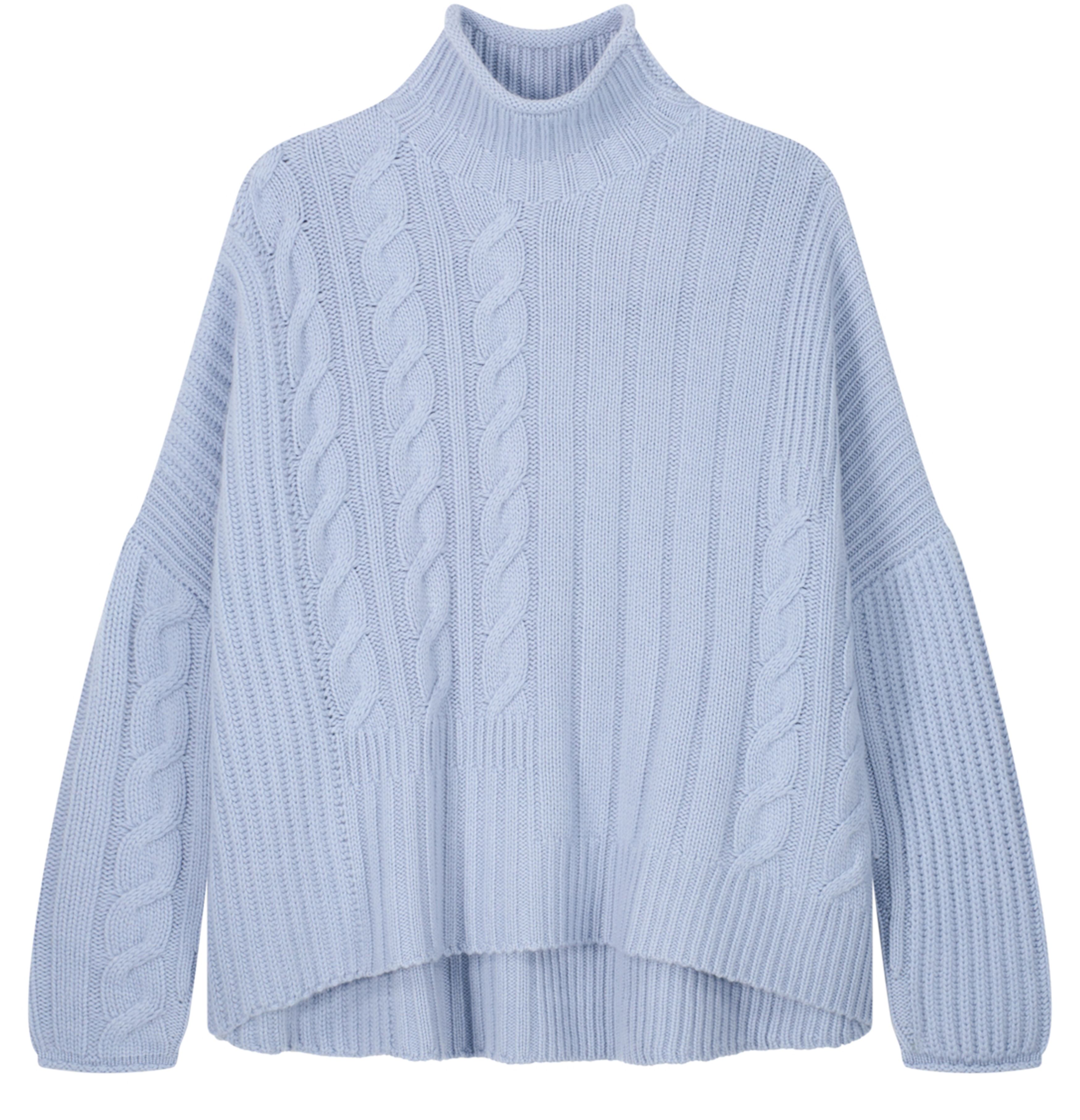 Oversized high-neck cable knit sweater