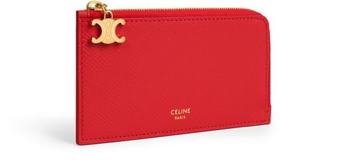 CELINE Long zipped card holder in grained calfskin