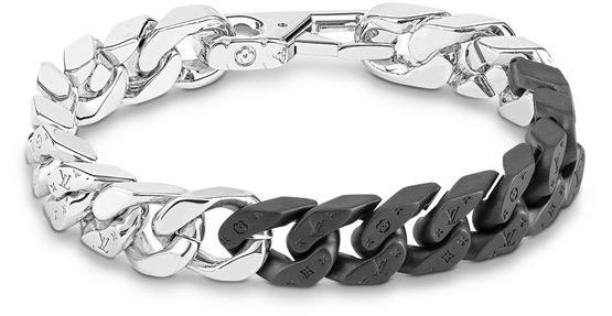 Louis Vuitton Chain Links Bracelet Engraved Monogram Silver in