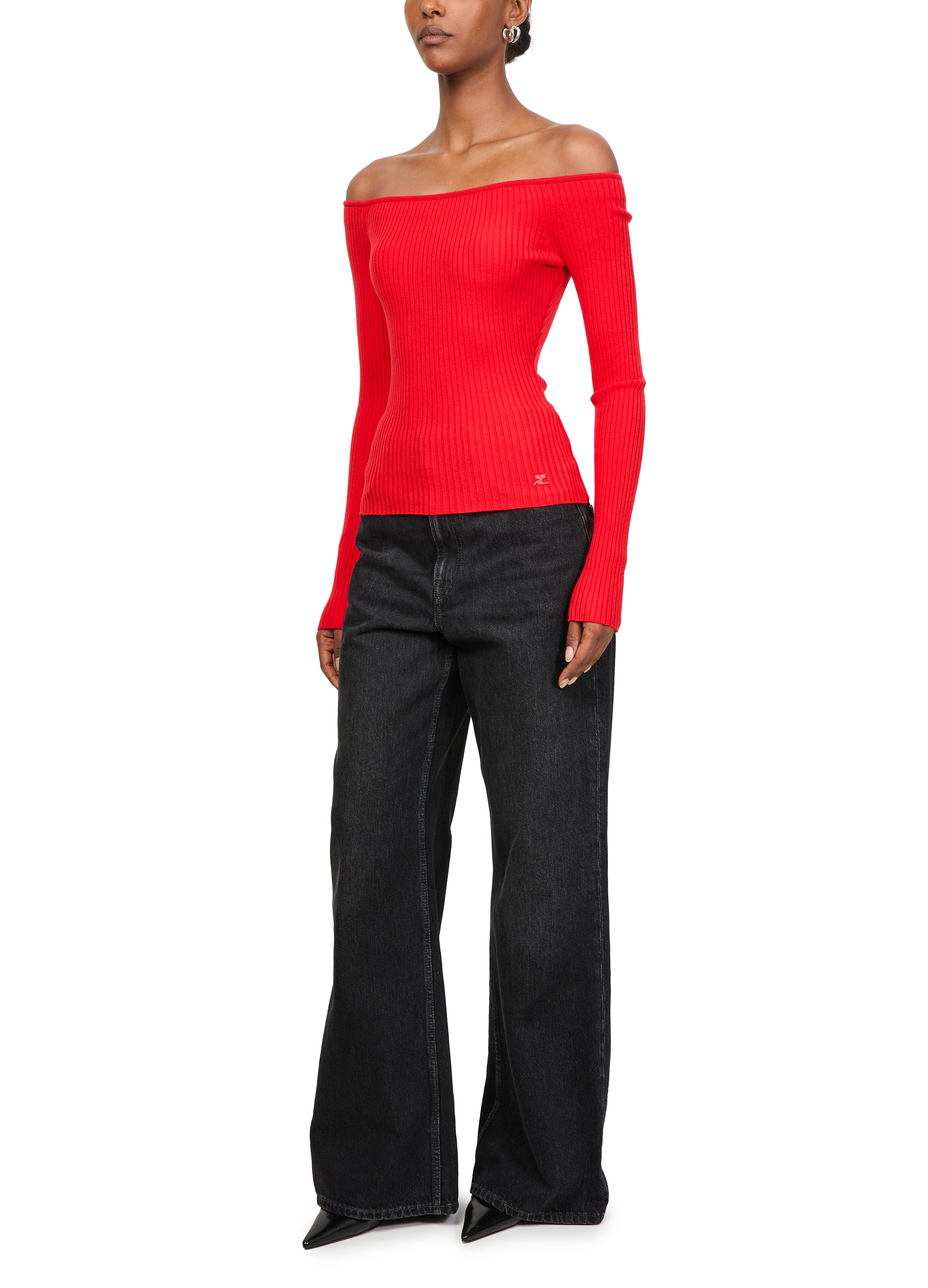 Off shoulder rib knit top thumbnail 6
