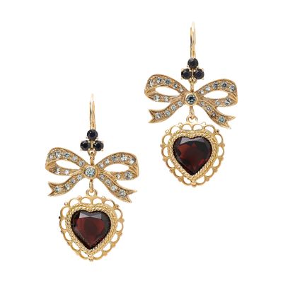 Shop Dolce & Gabbana Heart Leverback Earrings In Yellow 18kt Gold With Rhodolite Garnet Heart