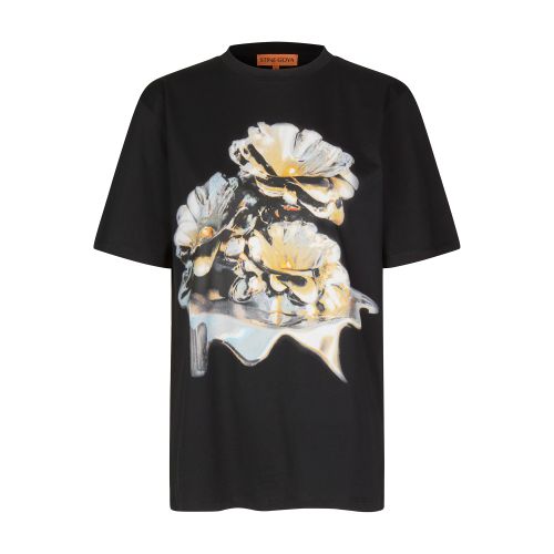 Stine Goya Margila Black T-shirt In Metalized_peonies