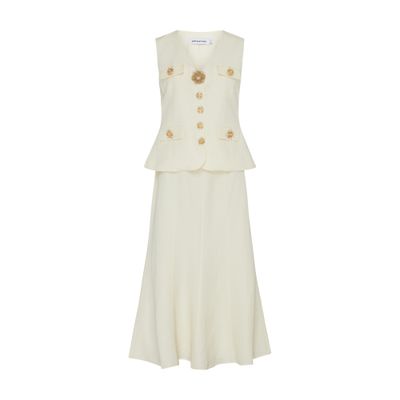 Self-portrait Linen Midi Dress In Off-white