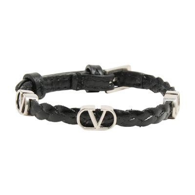Valentino Garavani Vlogo Signature Bracelet In Braided Calfskin In Black