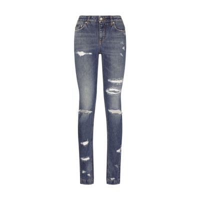 Dolce & Gabbana Split-hem Extra-long Skinny Jeans In Combined Colour