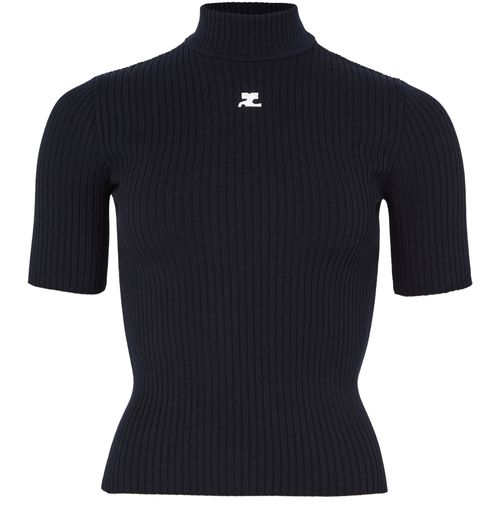 COURREGES 립드 니트 쇼트 슬리브 니트웨어