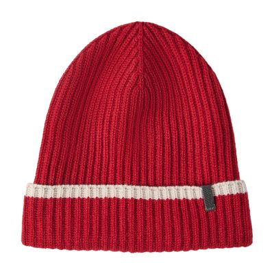 Brunello Cucinelli Cashmere English Rib Knit Beanie With Monili In Red