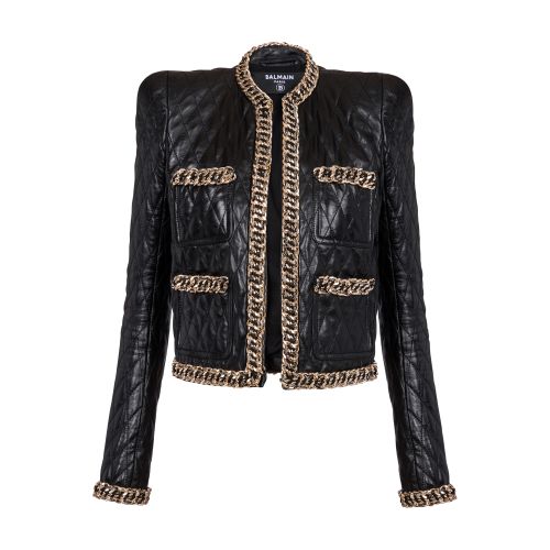 Balmain Chain-detail Quilted Leather Jacket In Black