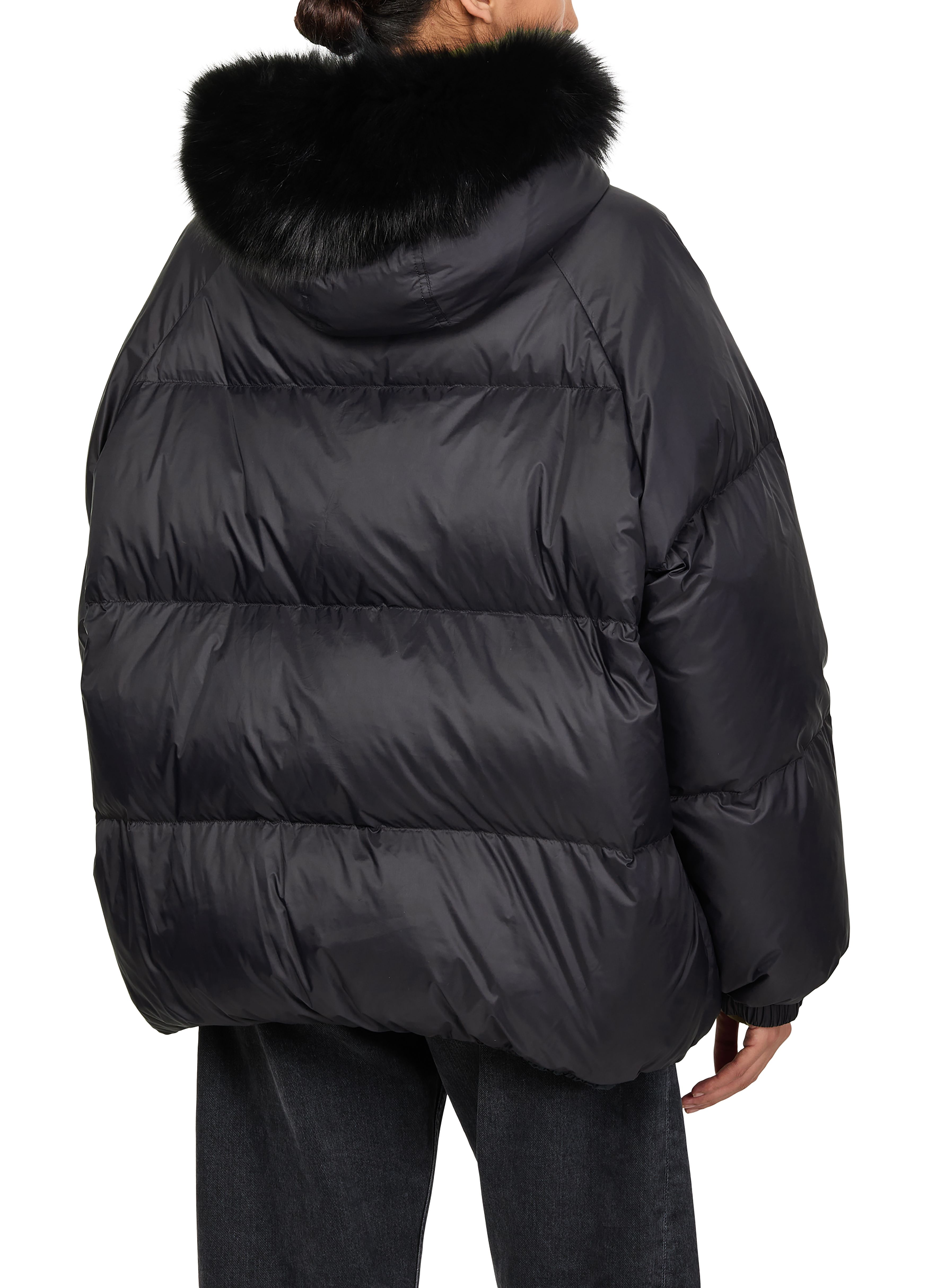 Hooded puffer jacket with a fox fur trim thumbnail 5