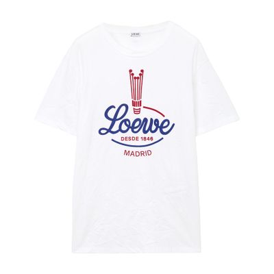 Loewe Womens White Brand-print Relaxed-fit Woven T-shirt