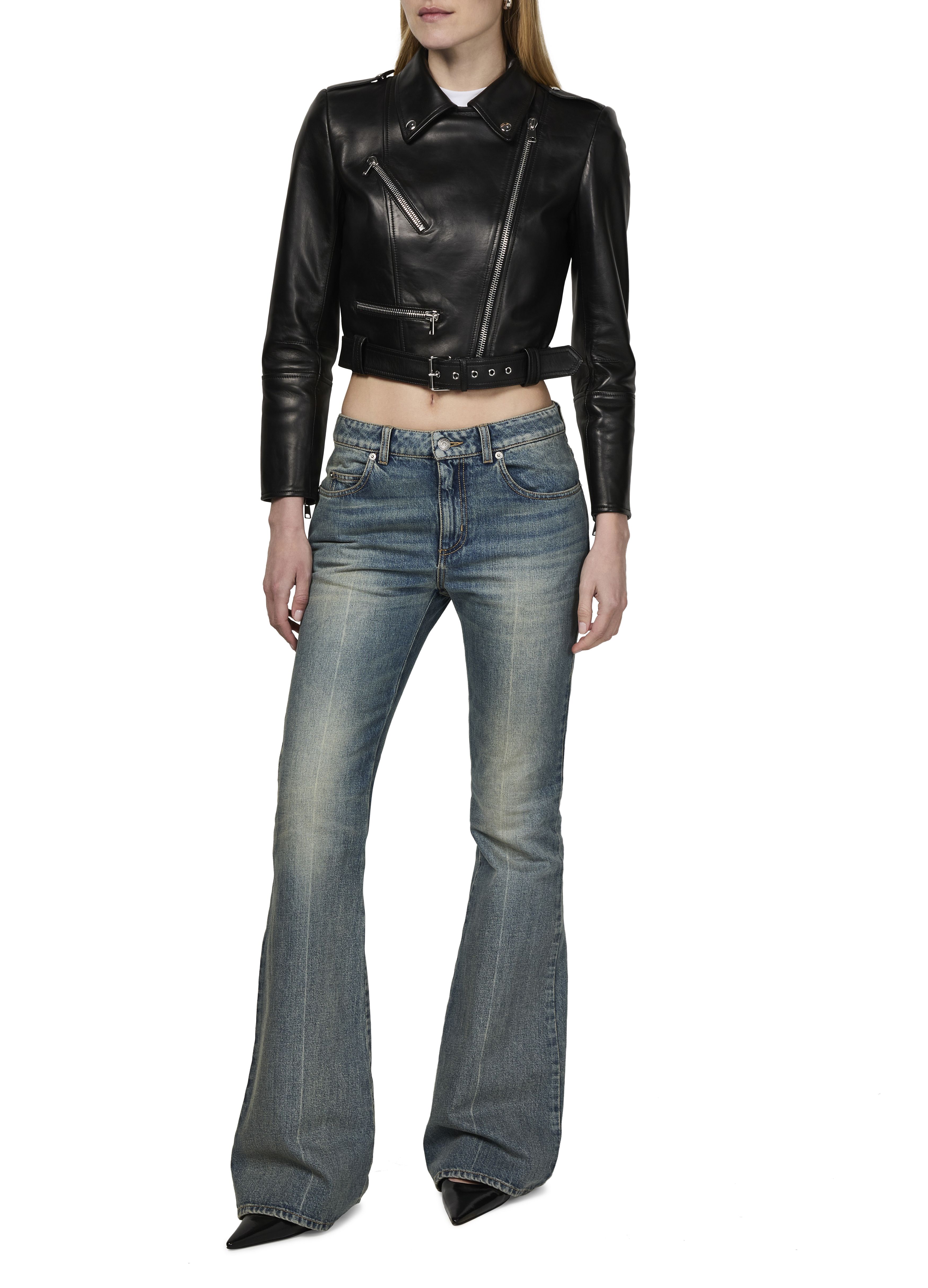 Cropped biker leather jacket thumbnail 6