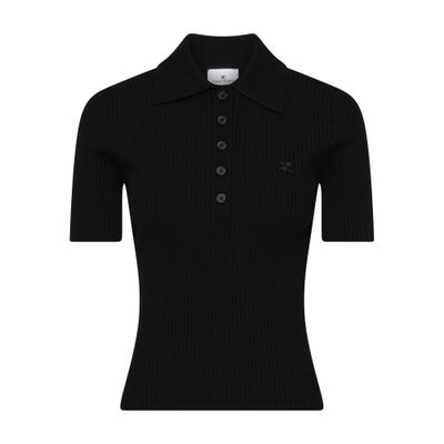 Courrèges Signature Rib Knit Polo In Black