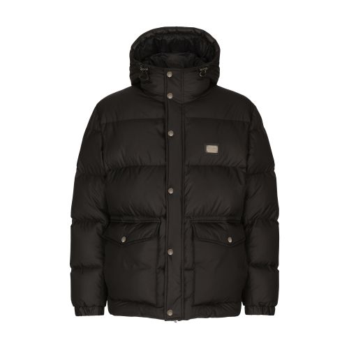 Shop Dolce & Gabbana Nylon Down Jacket With Hood And Branded Tag In Black